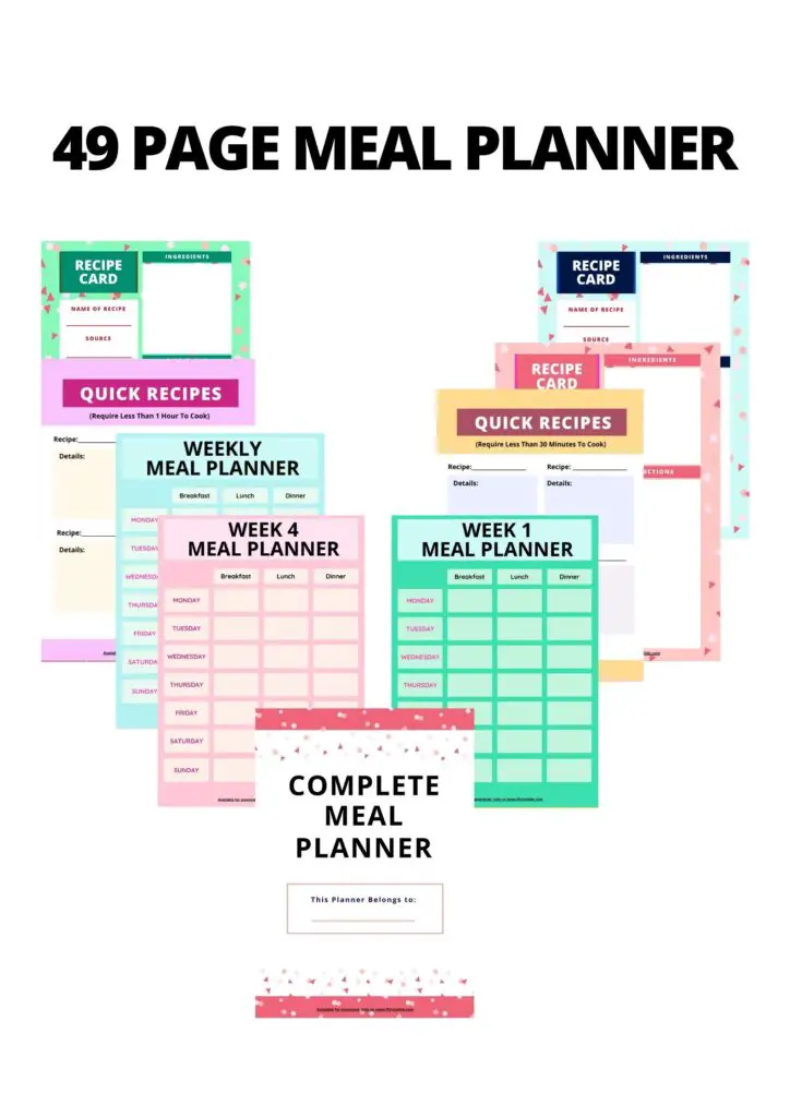 Weekly meal planner printable download